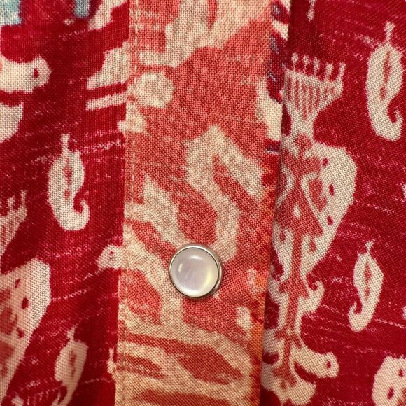 Denim & Co. Canyon Retreat Printed Tiered Midi Dress Size XL Rayon Coral Red - Picture 8 of 10